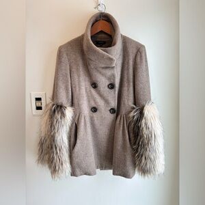 DREW for ANTHROPOLOGIE Wool blend jacket coat with faux fur sleeves size Small